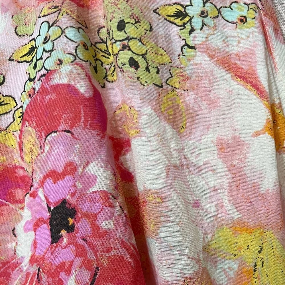 FREE PEOPLE Freddy Tie Waist Minidress Watercolor Floral Print Pink Women’s XS - Picture 7 of 10